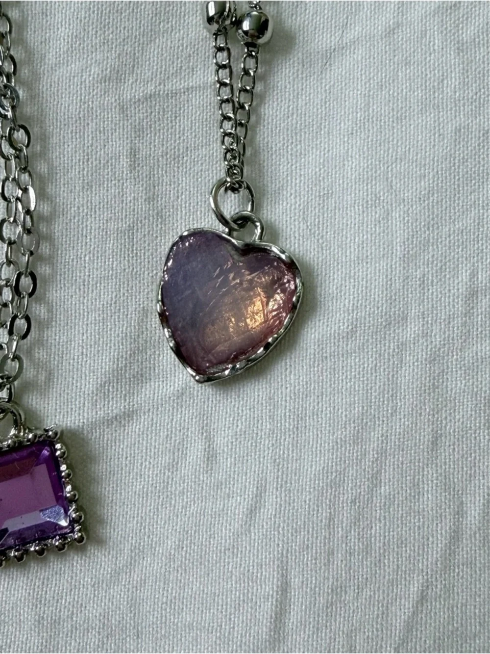 Brand New Y2K Silver Purple Fairycore Butterfly Heart Charm Pendant Necklace Set